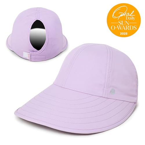 Womens Sunblocker UPF 50 Wide Brim Ponytail Sun Hat (One Size / Lavender)