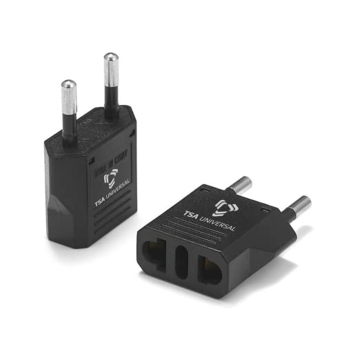 United States to Portugal Travel Power Adapter to Connect North American Electrical Plugs to Portuguese Outlets for Cell Phones (2-Pack / Black)