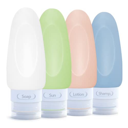 Leak Proof Travel Bottles (2oz 4pc - White,Blue,Green,Orange)