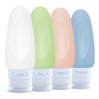 Leak Proof Travel Bottles (2oz 4pc - White,Blue,Green,Orange)