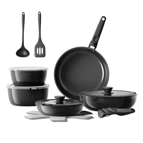 16pcs Ceramic Pots and Pans Set Non Stick (16 pcs Black)