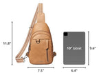 7L Sling Bag for Women Men Leather Small Sling Backpack Daypack Anti Theft Fanny Pack Crossbody Purse Travel (Regular Size-tan)