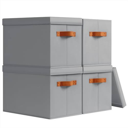 Storage Bins with Lids (Grey / L(4-Pack))