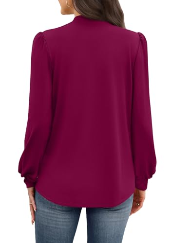 Business Casual Tops for Women Trendy Blouses for Women Dressy Casual Long Sleeve Shirts Early Fall Fashion Winter Clothing Cute Work Ladies Easter Outfits for Teachers Blouses Burgundy L (09 - Purple Red / Large)