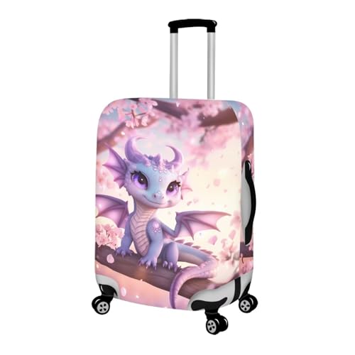 Dragon Suitcase Cover Elastic Thickness Travel Luggage Protector with Invisible Zip Washable Anti (M(for 22-25 inch luggage) / Purple Dragon Cherry Floral)