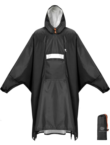 Hooded Rain Poncho for Adult Waterproof Lightweight Raincoat (Z-black(with Zipper))