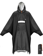Hooded Rain Poncho for Adult Waterproof Lightweight Raincoat (Z-black(with Zipper))