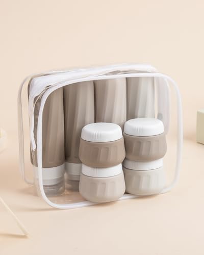 Travel Bottles for Toiletries 8 Pack (3 Ounce bottle 1 Ounce jar / Brown)