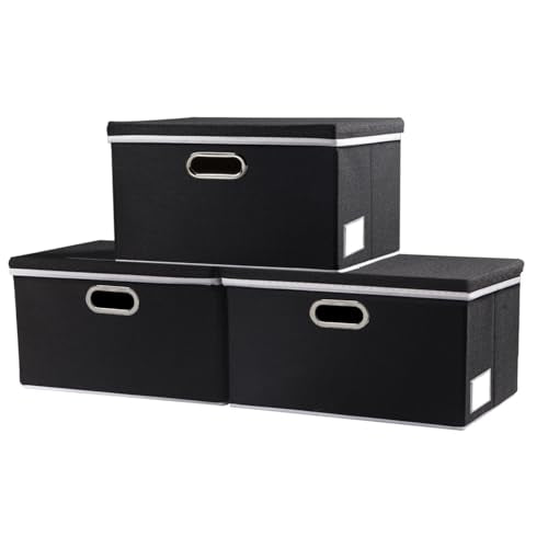 Storage Boxes with Lids [3 (Black / S(3-Pack))