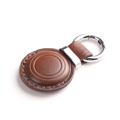 Genuine Leather AirTag Keychain Holder (Dark Brown)