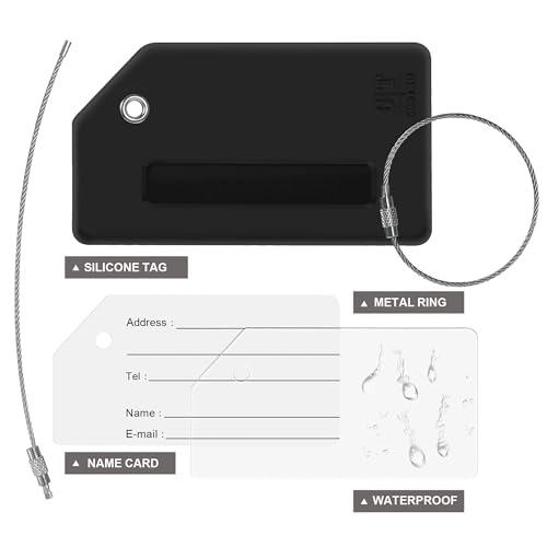 8 Pack Initial Luggage Tags for Suitcases Airplane Travel Essentials (Black / Letter O)