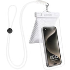 Universal Waterproof Phone Pouch [Double Space] IPX8 Dry Bag with Lanyard for iPhone 16 15 14 13 12 Pro Max XS XR X Galaxy S25 S24 S23 Ultra (White)