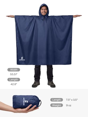Adult Rain Poncho Waterproof Hooded Raincoat Lightweight Packable (One Size / Blue 1 Pack)