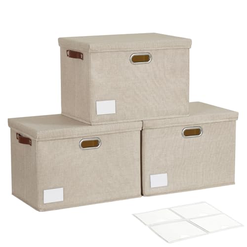 17" Large Fabric Storage Box with Lids (khaki / Large-17")