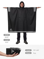 Adult Rain Poncho Waterproof Hooded Raincoat Lightweight Packable (One Size / Black03 (With Reflective Stripes))