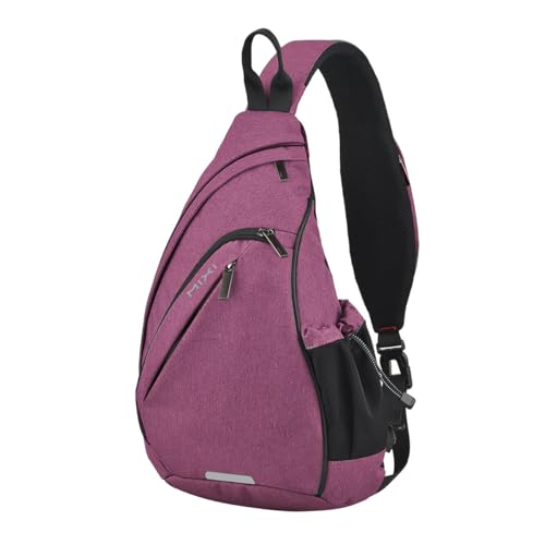 Sling Bag Men Backpack Unisex One Shoulder Bag Hiking Travel Backpack Crossbody with USB Port for Men Women Versatile Casual Daypack (Purple-17'')