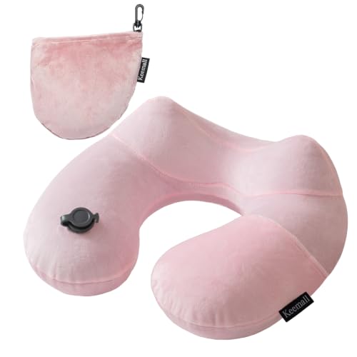 Inflatable Travel Neck & Shoulder Pillow for Airplanes&Long Trips (Pastel Pink / Medium)