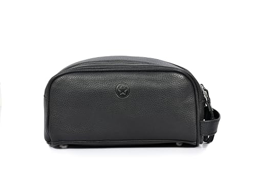 10" Premium Leather Toiletry Travel Pouch With Waterproof Lining (Jade Black)