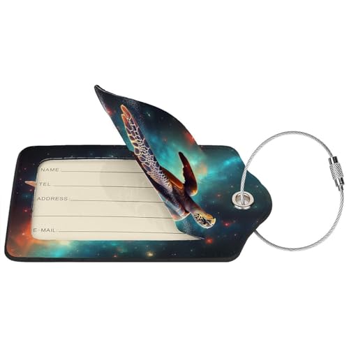 Sea Turtle Leather Luggage Tag with Stainless Steel Ring (4 PCS / Sea Turtle)