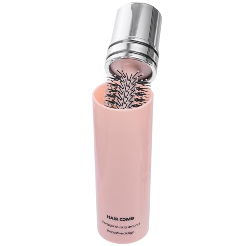 Portable Retractable Round Hairbrush with Nylon Bristles for Detangling and Scalp Massage Compact Travel Styling Tool for Curly and Straight Hair (Pink)