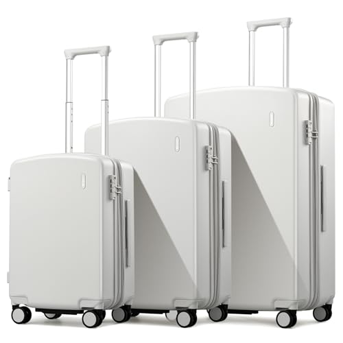 Expandable Luggage Sets 3 Piece (Smoke White / 20+24+28 Inch EXT)