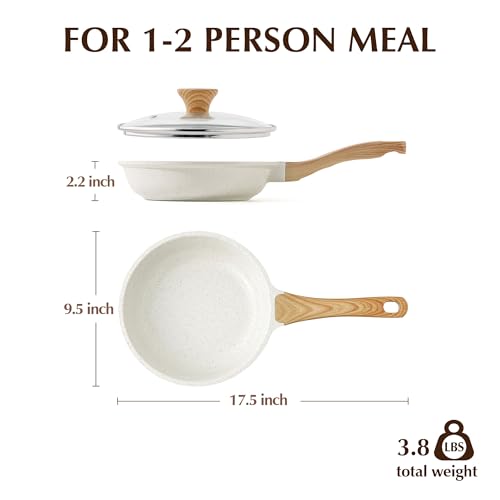 9.5Inch Nonstick Ceramic Frying Pan with Lid (White Ceramic / 9.5 Inch)