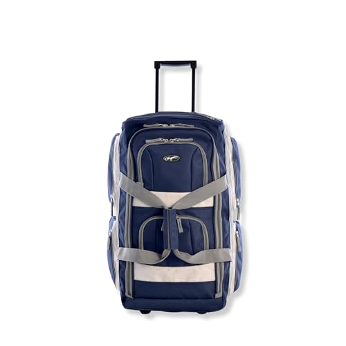 22 inch Carry On 8 Pockets Wheeled Rolling Duffel Bag Water Resistant Luggage Lightweight Travel Suitcase with Retractable Handle (22 inch / Navy)