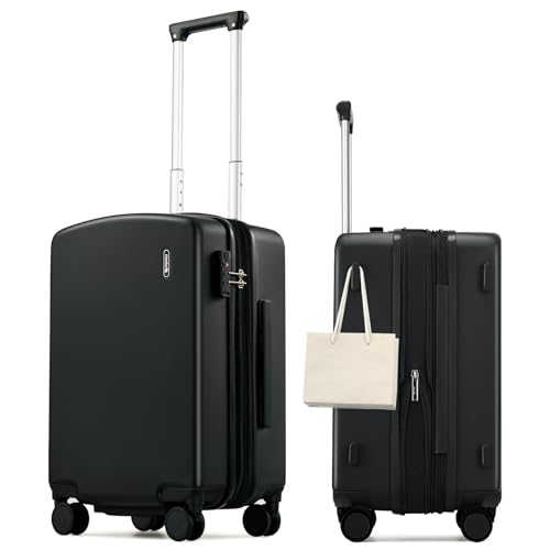 Carry on Luggage Airline Approved 20" Expandable Hardside Suitcase (Jet Black / 20 Inch EXT)
