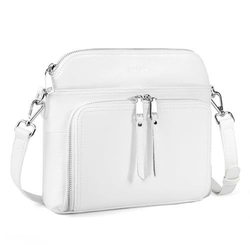 White Genuine Leather Crossbody Bags for Women Travel Wallet Purse (White)