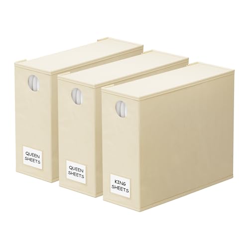 3 Pack Bed Sheet Organizers and Storage (3 Pack / Beige)