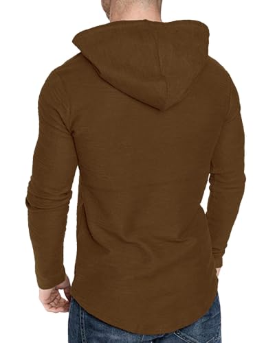 Mens Fashion Athletic Hoodies Sport Sweatshirt Solid Color Fleece Pullover Brown X (X-Large / Brown)