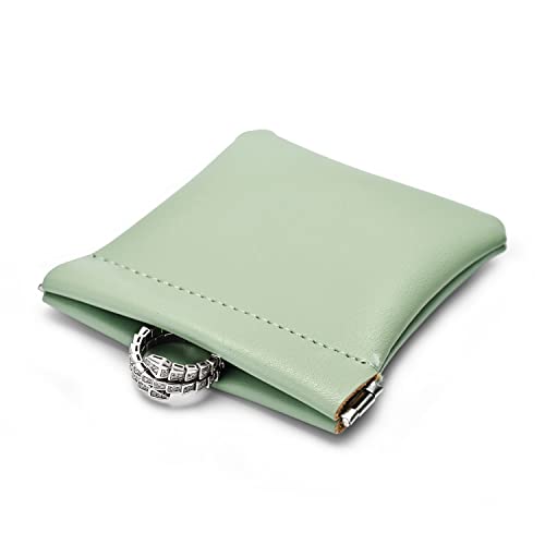 Green PU Leather Jewelry Pouch Portable Travel Small Jewelry Bag (Green / 3.54"x3.54")