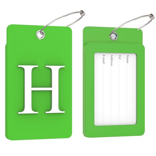 2 Pack Initial Luggage Tags for Suitcases Airplane Travel Essentials (Large H / Green)