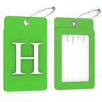 2 Pack Initial Luggage Tags for Suitcases Airplane Travel Essentials (Large H / Green)