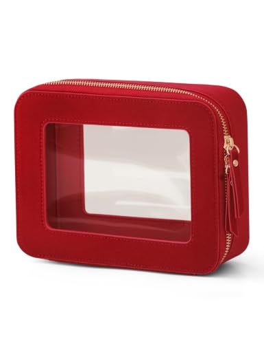 Clear Makeup Bag with Zipper (Red / Medium Moda)