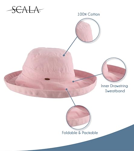 Women's Cotton Hat with Inner Drawstring and Upf 50+ Rating (One Size / Pink)
