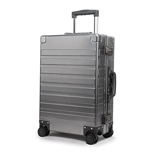 All Aluminum Carry On Luggage with TSA Locks Zipperless Alloy Metal Hard Shell Spinner Suitcase (Metallic / 20")