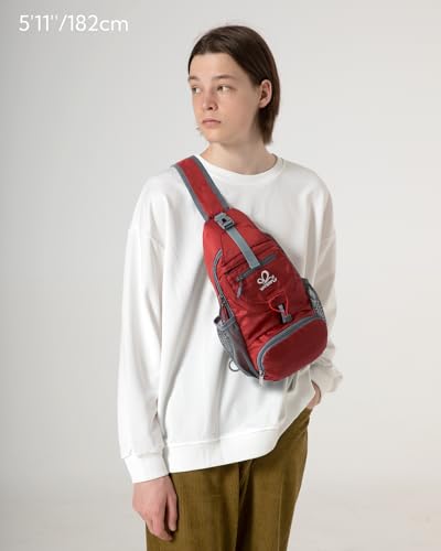 Packable Small Crossbody Sling Backpack Shoulder Chest Bag Daypack for Hiking Traveling (Red)