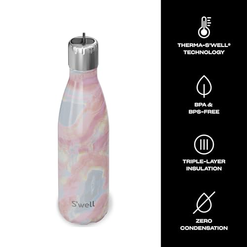Stainless Steel Water Bottle with Flip Straw Cap (Geode Rose / 17 Ounces)