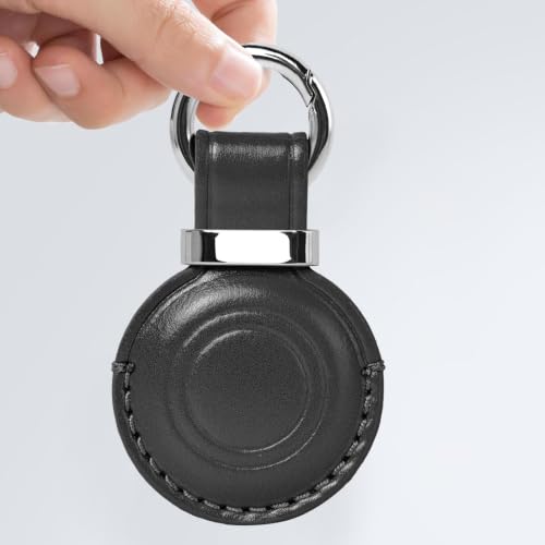 2 Pack] Leather Holder Keychain for AirTag 2nd Gen (C1-Black+Black)