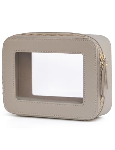 Clear Makeup Bag Travel Cosmetic Case Clear Toiletry Bag with Zipper Make Up Organizer Traveling Compact Car Bag Stone Medium (Stone / Medium Moda)
