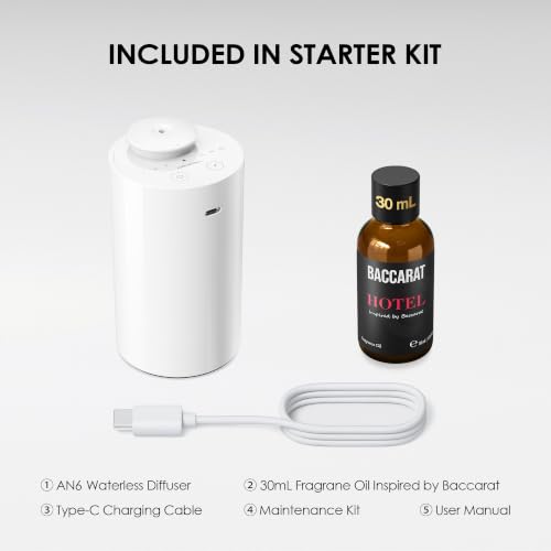 AN6 Waterless Essential Oil Diffuser Starter Kit (2white With Bcr)