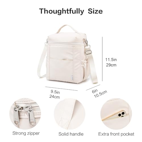 NOL Insulated Lunch Bags for Women Cooler Bag Lightweight Nylon Waterproof Lunch Box for Work (Cream / Large (12 Liters))
