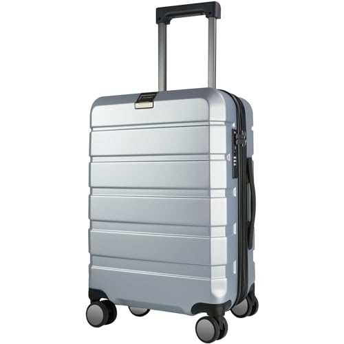 Hardside Expandable Carry On Luggage with Spinner Wheels & Built (Silver Grey)