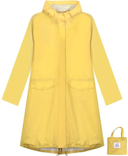 Waterproof Rain Poncho for Women Packable Hooded Raincoat with Pocket (Yellow)