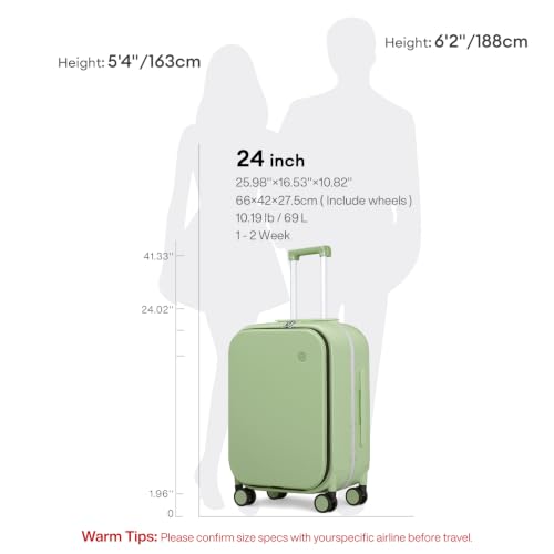 Luggage Suitcase with Spinner Wheels (Avocado Green / 24-inch)