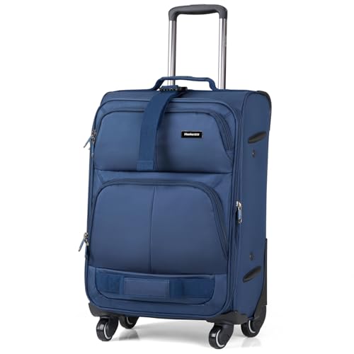 24 Inch Softside Expandable Checked Luggage with 4 Spinner Wheels (Blue / 24 Inch)
