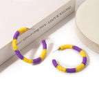 Game Day Earrings Football Baseball Earrings for Women Sports Team Heishi Hoop Earring Football Accessories Outfits Cheer Mom Essentials Fall Sports Must Haves Cheer Gifts (Purple Yellow)