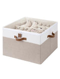16 Pair Fabric Shoe Storage Box for Closet (Brown & White / Medium)