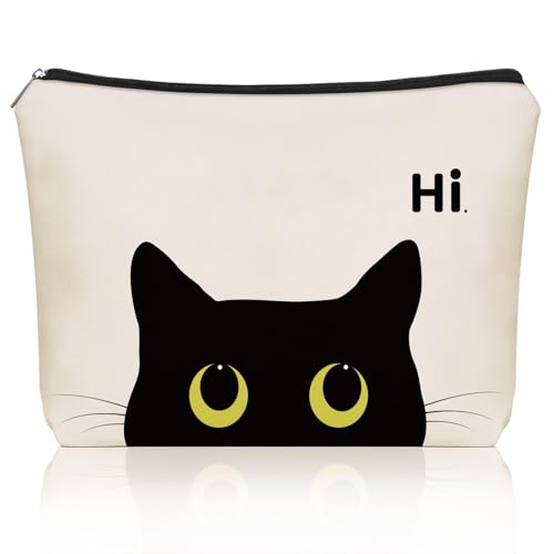Black Cat Themed Makeup Bag for Teen Girls Women Cat Mom Lover Travel Gifts (Black Cat)